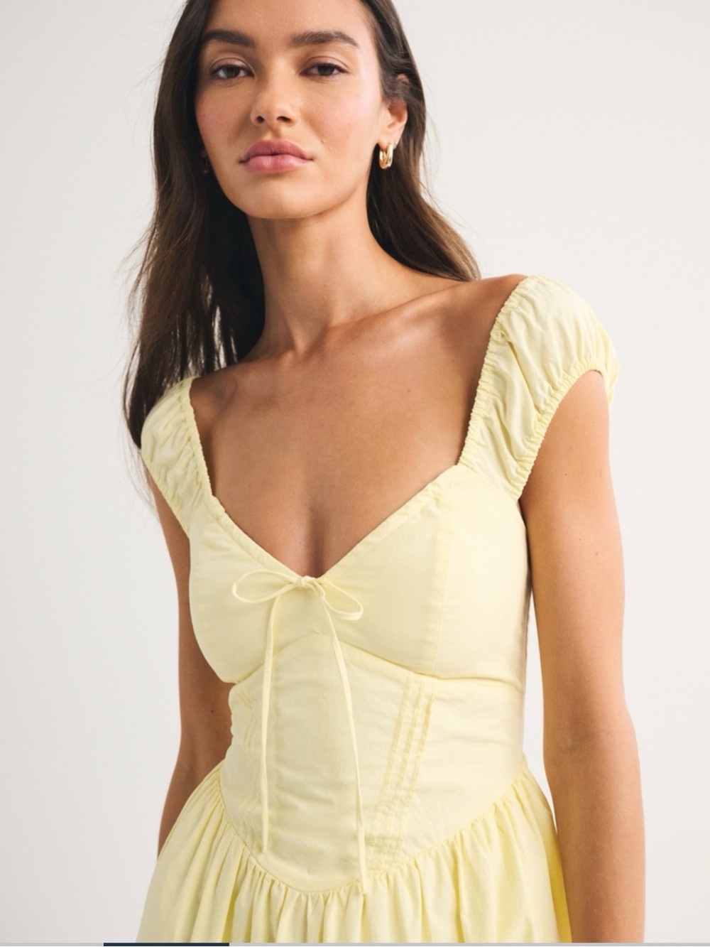 Abercrombie & Fitch Bra-free Yellow Cap Sleeve Dipped-Waist Midi Dress - Picture 2 of 3